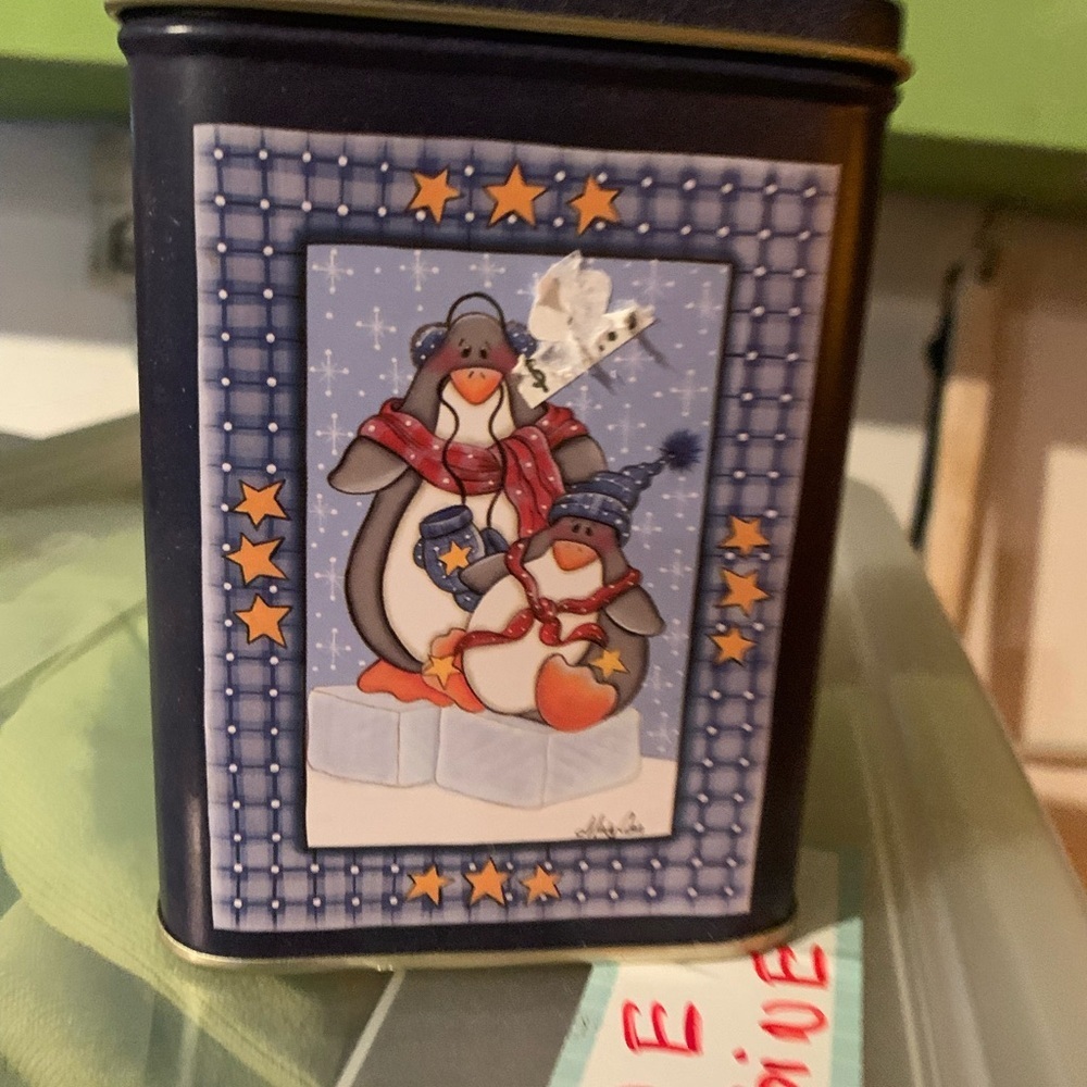 Winter Penguin Decorative Tin - Blue